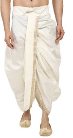 DISONE Silk White Dhoti for Men with Allover Border