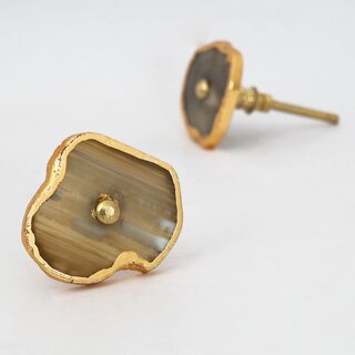 Decokrafts Agate Premium Natural Knobs Pulls Handle for Cabinet Drawer Cupboard Wardrobe Set of 6 (Golden)