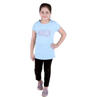                       Kid Kupboard Solid Cotton Girls T-Shirt {Regular-Fit, Half-Sleeves, Sky Blue}                                              