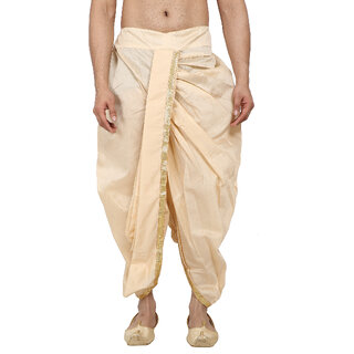 DISONE Silk Beige Dhoti for Men with Allover Border