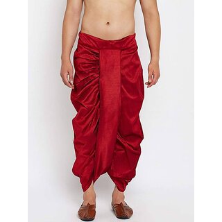                       DISONE Red Plain Silk Dhoti for Men                                              