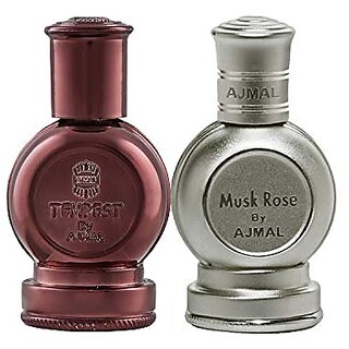                       Ajmal Musk Rose Concentrated Perfume Oil Floral Musky Alcohol-free Attar 12ml for Unisex and Tempest Concentrated Perfume Oil Floral Alcohol-free Attar 12ml for Unisex + 1 Perfume Tester FREE                                              
