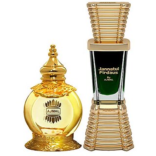                       Ajmal Mukhallat AL Wafa Concentrated Perfume Oil Oriental Musky Alcohol-free Attar 12ml for Unisex and Jannatul Firdaus Concentrated Perfume Oil Oriental Alcohol-free Attar 10ml for Unisex + 1 Perfume Tester FREE                                              