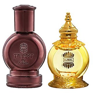                       Ajmal Tempest Concentrated Perfume Oil Floral Alcohol-free Attar 12ml for Unisex and Mukhallat AL Wafa Concentrated Perfume Oil Oriental Musky Alcohol-free Attar 12ml for Unisex + 1 Perfume Tester FREE                                              
