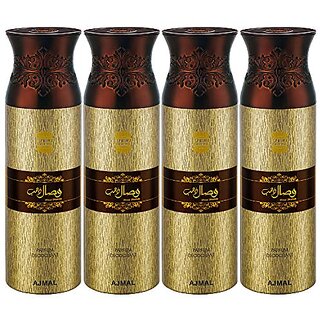 Ajmal Wisal Dhahab Deodorant Spray For Men 200ml each (Pack of 4 800ml) + 4 Parfum Testers Free Ajmal Wisal Dhahab Deodorant Spray For Men 200ml each (Pack of 4 800ml) + 4 Parfum Testers Free