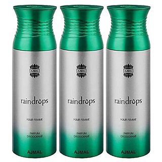                       Ajmal Raindrops Deodorant Spray - For Women (200 ml Pack of 3) + 1 Perfume Tester                                              