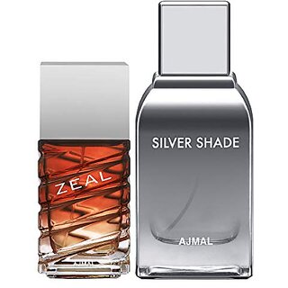                      Ajmal Zeal EDP Aquatic Woody Perfume 100ml for Men and Silver Shade EDP Citrus Woody Perfume 100ml for Men + 2 Parfum Testers FREE                                              