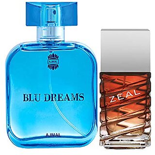                       Ajmal Blu Dreams Edp Citurs Fruity Perfume 100ml For Men And Zeal Edp Aquat                                              