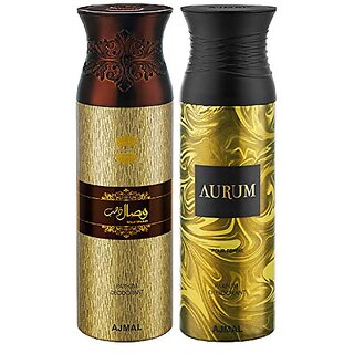                       Ajmal Wisal Dhahab & Aurum Deodorant Spray For Men & Women (200 ml Pack of 2)                                              