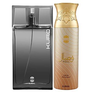                       Ajmal Kuro Edp Aromatic Spicy Perfume 90ml For Men And Wisal Deodorant Flor                                              