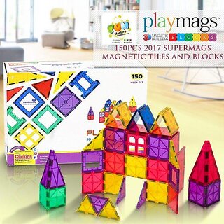 150PCS Playmags Genuine Magnetic Tiles + 13 ABC Clickins (2019-'20 version)