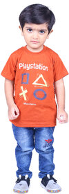 Kid Kupboard Baby Boys T-Shirt Half-Sleeves, Dark Orange
