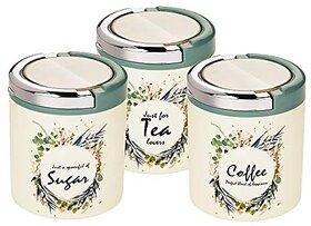 Trueware Lift Up Stc Canister Set Of 3 Sugar Tea Amp Coffee 750 Ml Each With Plastic Body Bpa Free (Green)