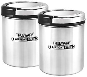 Trueware Stainless Steel Canister Liftup Airtight 1000 Ml (Set Of 2 Pcs)