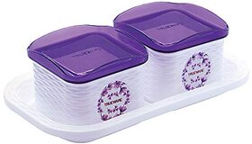 Trueware Daffodil Storage Container 500 Ml (Set Of 2 Pcs With Tray) Unbreakable Airtight Cookiesdryfruit Container Set For Serving-Purple