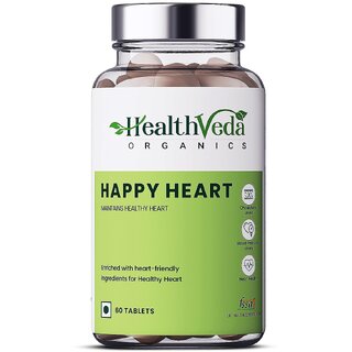                      Health Veda Organics Happy Heart Supplement, 60 Veg Tablets                                              