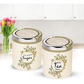                       Trueware St Lift Up Canister Set Of 2 Sugartea With Transparent Lid-Olive Green 750 Ml Each Jar                                              