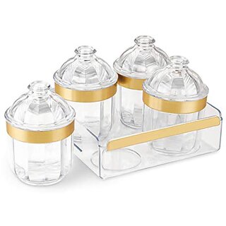                       Trueware Kimora Serving Set Of 4 Pcs With Tray -Gold Cyrstal Cut Pattern Plastic Dry Fruit Jars500Ml Each Unbreakable Container                                              