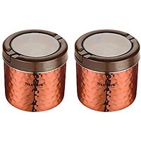 Trueware Stainless Steel Lacquer Finish Hammer Lift Up Plus Airtight 500 Ml Set Of 2Pcs-Copper