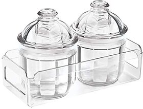Trueware Kimora Serving Set o f 2 Pcs With Tray - Plain Crystal Cut Pattern Plastic Dry Fruit Jars500ml Each Unbreakable Container