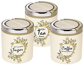 Trueware Lift up STC Canister Set of 3 Sugar Tea coffee 750 ml each with Plastic Body BPA free (Olive Green)