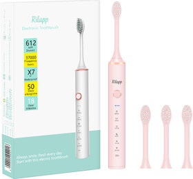 Rilapp Rechargeable Sonic Electric Toothbrush  Electric Brush with 4 Soft Bristle Heads (Pink)