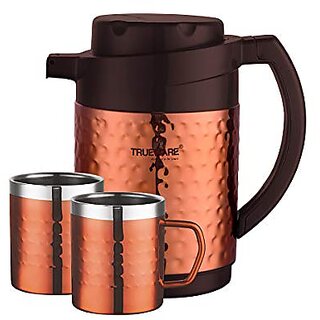                       Trueware Phoenix Plus Hammer Flask 800 Stainless Steel Double Wall Insulated Bottle/Jug With Double Wall Insulated 2 Mugs Thermos Hot And Cold Jug -750Mlcopper                                              