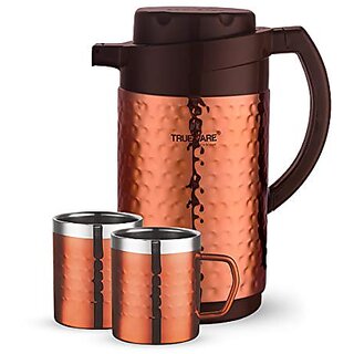                       Trueware Phoenix Plus Hammer Flask 1200 Stainless Steel Double Wall Insulated Bottle/Jug With Double Wall Insulated 2 Mugs Thermos Hot And Cold Jug -1000Mlcopper                                              