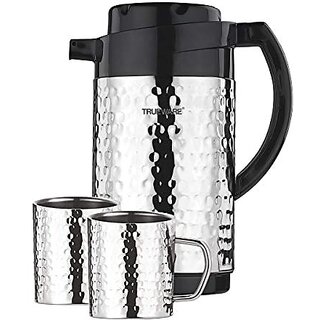                       Trueware Phoenix Plus Hammer Flask 1200 Stainless Steel Double Wall Insulated Bottle/Jug With Double Wall Insulated 2 Mugs Thermos Hot And Cold Jug -1000Mlsteel                                              