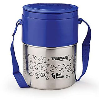                       Trueware Steelex 3 Lunch Box 3 Insulated Stainless Steel Containers -350ml EachBlue                                              