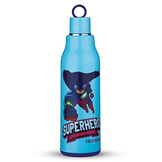                       Trueware Lunar 800 Insulated School Kids Printed Water Bottle with Inner SteelHot Cold Bottle with Attractive Color GraphicsBPA Free680 ml Blue Superhero                                              
