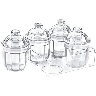                       Trueware Kimora Serving Set Of 4 Pcs With Tray -Plain Cyrstal Cut Pattern Plastic Dry Fruit Jars 500ml Each Unbreakable Container                                              