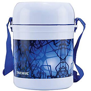                       Trueware Office 3 Lunch Box 3 Stainless Steel Containers Tiffin Insulated Lunch Box Outer Plastic Body BPA Free300 ml x 3-Mono Blue                                              