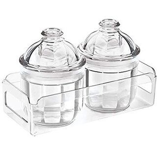                       Trueware Kimora Serving Set o f 2 Pcs With Tray - Plain Crystal Cut Pattern Plastic Dry Fruit Jars500ml Each Unbreakable Container                                              