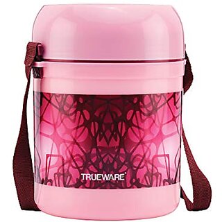                       Trueware Foody 3 Lunch Box 3 Plastic Containers Tiffin Insulated Lunch Box Outer Plastic Body BPA Free300 ml x 3- Pink                                              