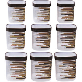                       Trueware Eco Storage Printed Kitchen Plastic Containers Set (Bpa Free) 750Ml,1000Ml,1500Ml(Set Of 9 Pcs),Brown                                              