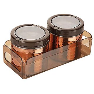                       Trueware Fusion Airtight SS Canister 2 Pcs Set With TrayCopper--500 ml Each Container                                              