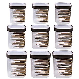                       Trueware Eco Storage Printed Kitchen Plastic Containers Set (Bpa Free) 750Ml1000Ml1500Ml(Set Of 9 Pcs)Brown                                              