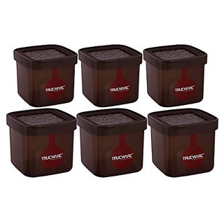                       Trueware Eco Storage Hammered Kitchen Plastic Containers Set 500Ml750Ml(Set Of 6 Pcs) Brown                                              