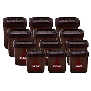                       Trueware Eco Storage Hammered Kitchen Plastic Containers Set 500Ml750Ml1000Ml1500Ml(Set Of 12 Pcs) Brown                                              