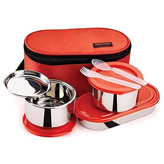 Buy Trueware Bon Bon 2+1 Lunch Box with Stainless Steel Tiffin Box for  Office & School Use- Red 300ml x2500 ml x1 Online - Get 33% Off
