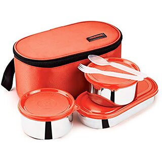                       Trueware Yum Yum XL 2+1 Lunch Box with Stainless Steel Tiffin Box for Office & School Use- Red 400ml x2500 ml x1                                              