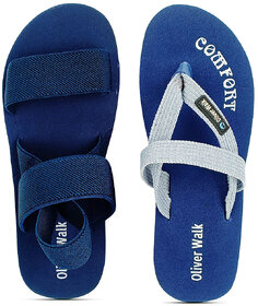 OLIVER WALK Trending Sandal  Flip Flop Set For Men - Blue (Pack of 2)