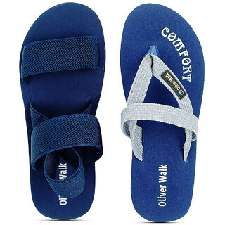                       OLIVER WALK Trending Sandal  Flip Flop Set For Men - Blue (Pack of 2)                                              