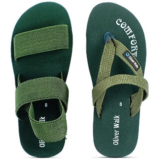                      OLIVER WALK Sandal  Flip Flop For Men - Green (Pack of 2)                                              