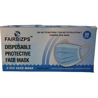 FAIRBIZPS 3Ply Mask with SoftEar Loops for Men Women Kids Disposable 3Ply Mask with Nose Pin Surgical Mask (Pack OF 50)