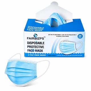 FAIRBIZPS 3Ply Mask with SoftEar Loops for Men Women Kids Disposable 3Ply Mask with Nose Pin Surgical Mask (Pack OF 50)