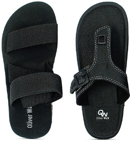 OLIVER WALK Men Black Sandal  Flip Flop Set (Pack of 2)