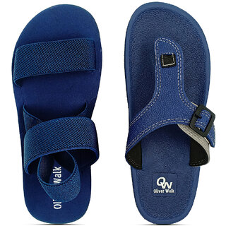                       OLIVER WALK Men Blue Sandal  Flip Flop Set (Pack of 2)                                              