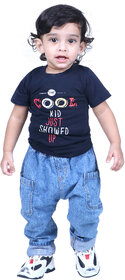 Kid Kupboard Cotton Baby Boys T-Shirt {Dark Blue, Half-Sleeves, Round Neck}